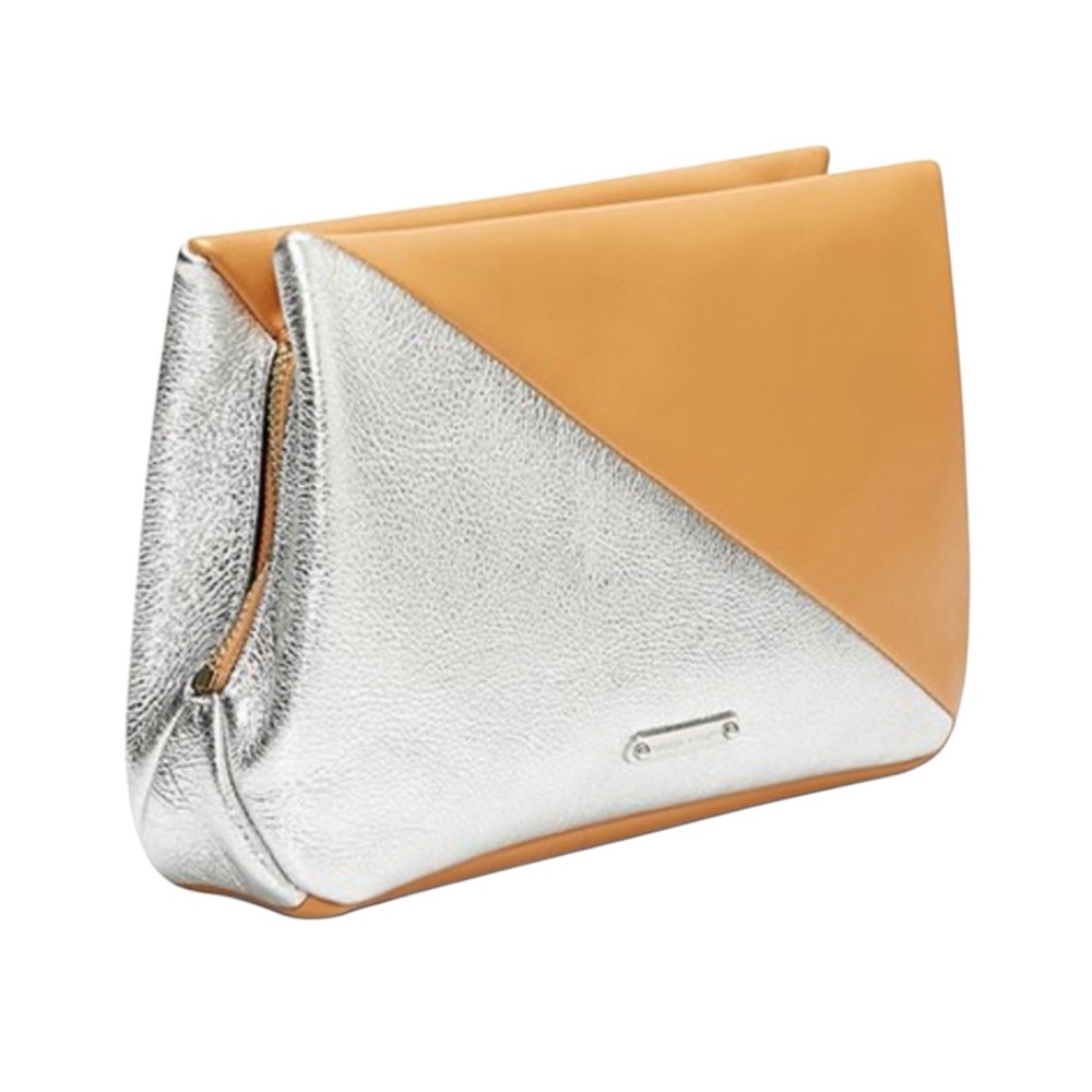 Rebecca Minkoff “Splice” Silver and Tan Clutch in Honey